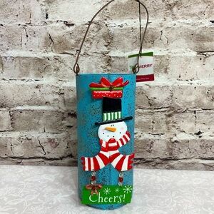 Holiday Tin Tote Snowman Winter Theme for gifted bottles or home decor